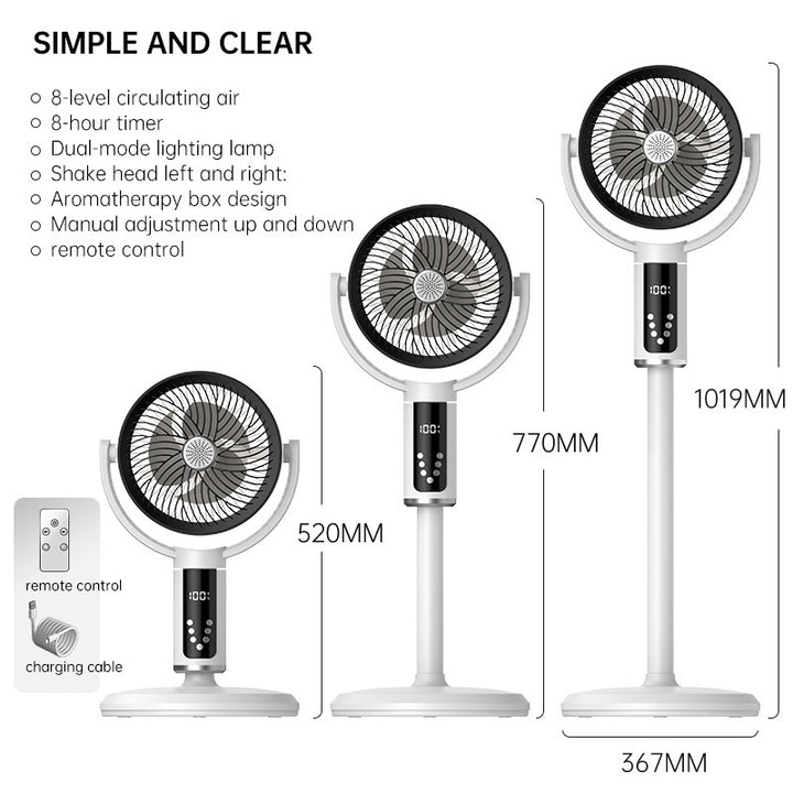 Unisex nan height-adjustable oscillating rechargeable pedestal fan with digital LED display remote and aromatherapy Stornfield