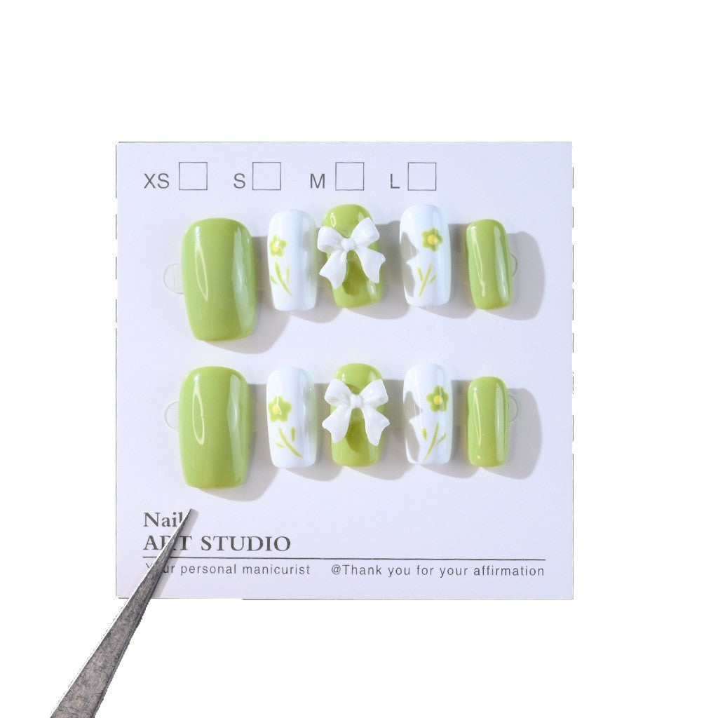 Decorative Press-On Nail Set with Floral Bow Design Stornfield