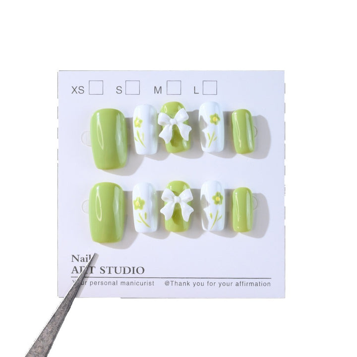 Decorative Press-On Nail Set with Floral Bow Design Stornfield