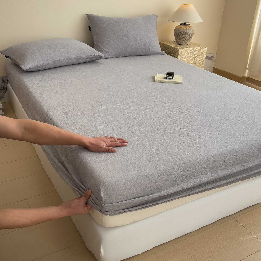 Stonewashed Linen-Blend Deep-Pocket Fitted Sheet Set with Matching Pillowcases