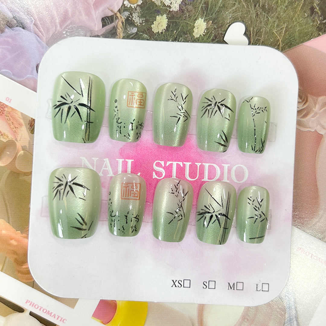 Artistic nail tips with bamboo motif Stornfield