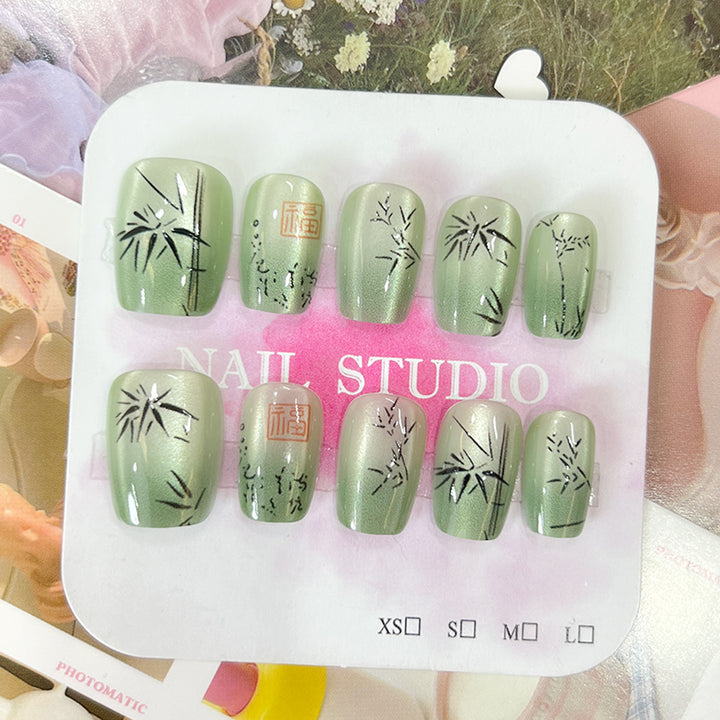 Artistic nail tips with bamboo motif Stornfield
