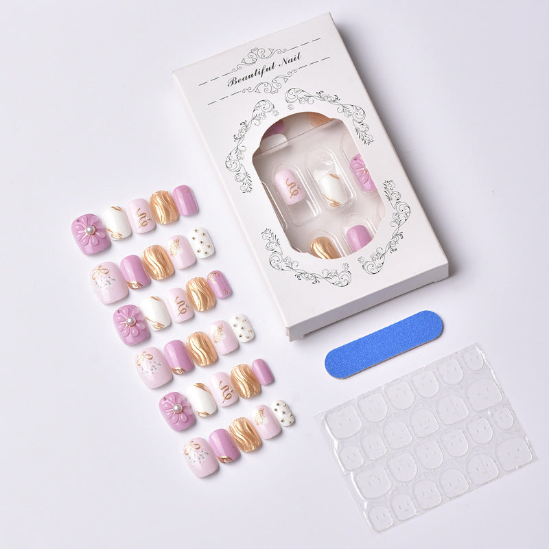 Floral and Pearl Decorative Press-On Nail Art Set Stornfield