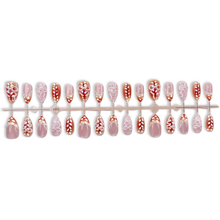 Decorative Press-On Nail Set with Floral Embellishments 1790746076