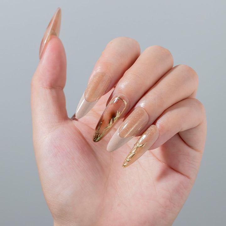 Elegant Stiletto Press-On Nail Set with Gold Accents Stornfield