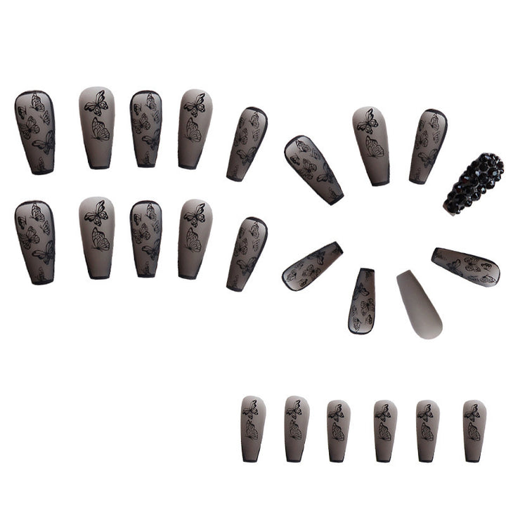 Artistic Press-On Nail Set with Butterfly Design
