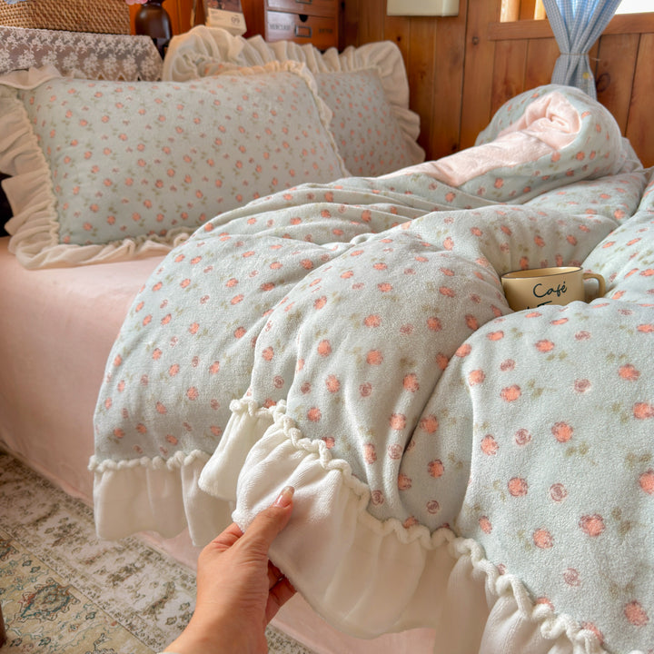 Plush Floral Sherpa Throw Blanket
