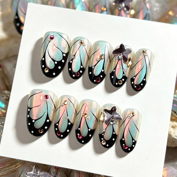 Artistic Press-On Nail Set with Floral Designs