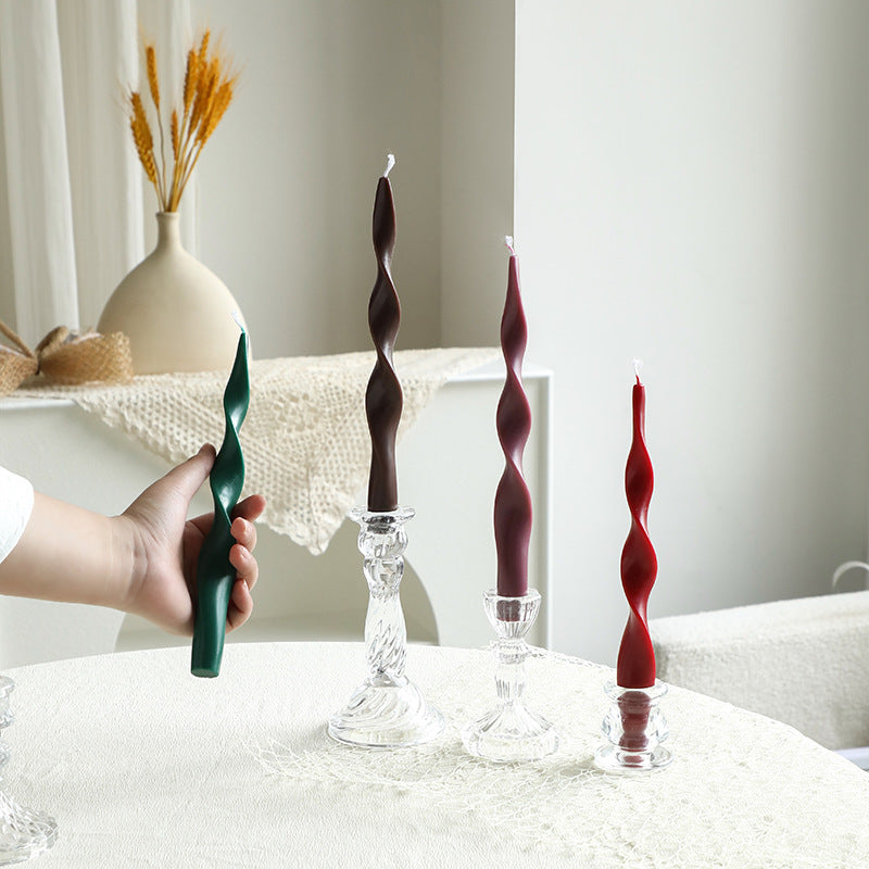 Hand-Poured Sculptural Wave Taper Candle Set with Crystal Glass Holders