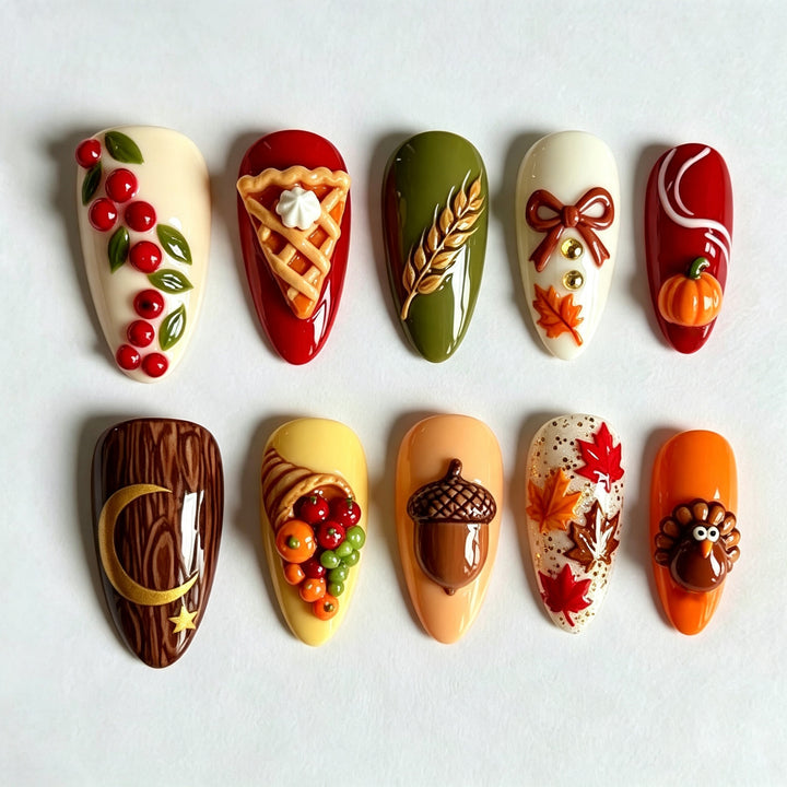 Festive Autumn-Themed Press-On Nail Art Set Stornfield