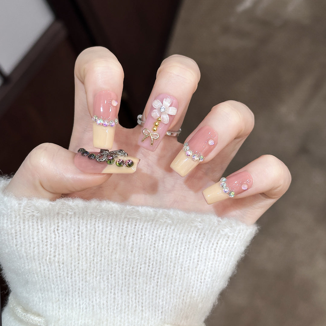 Decorative Nail Art Tips with Rhinestone Accents
