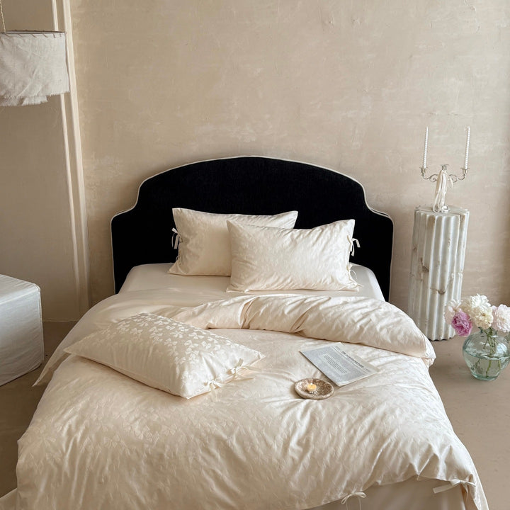 Jacquard Butterfly Duvet Cover Set with Ribbon-Tie Shams