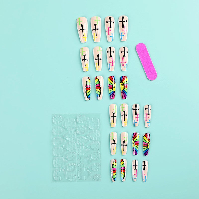 Artificial Nails Set with Creative Cross Pattern Stornfield