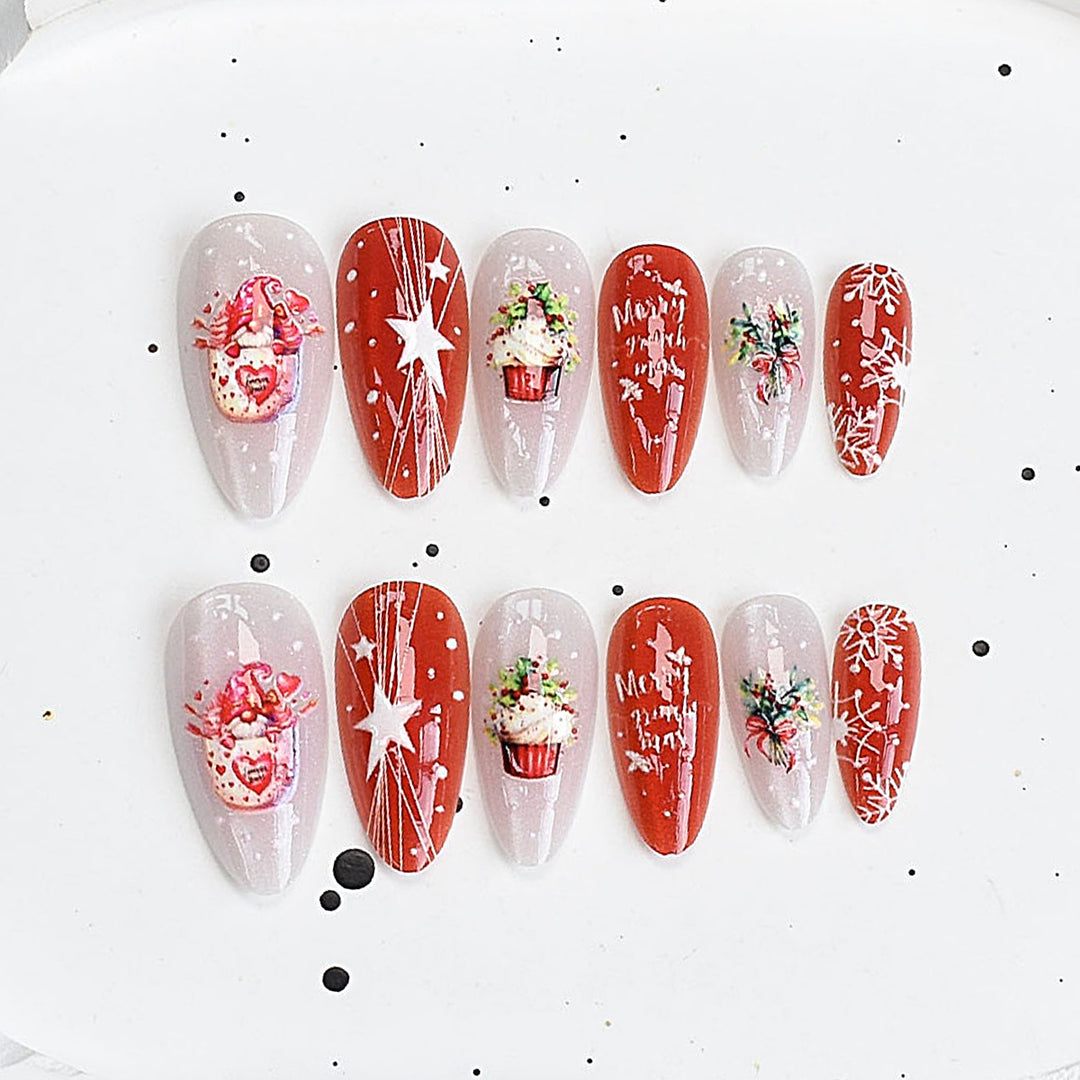 Artistic Press-On Nail Set with Cherry Blossom Design Stornfield