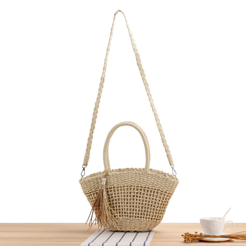 Elegant Bast Shoulder Bag with Tassels and Reinforced Handle Stornfield