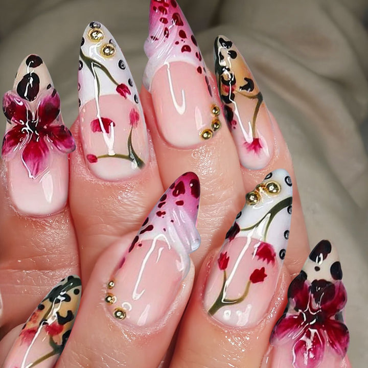 Floral Design Stiletto Press-On Nail Art Stornfield