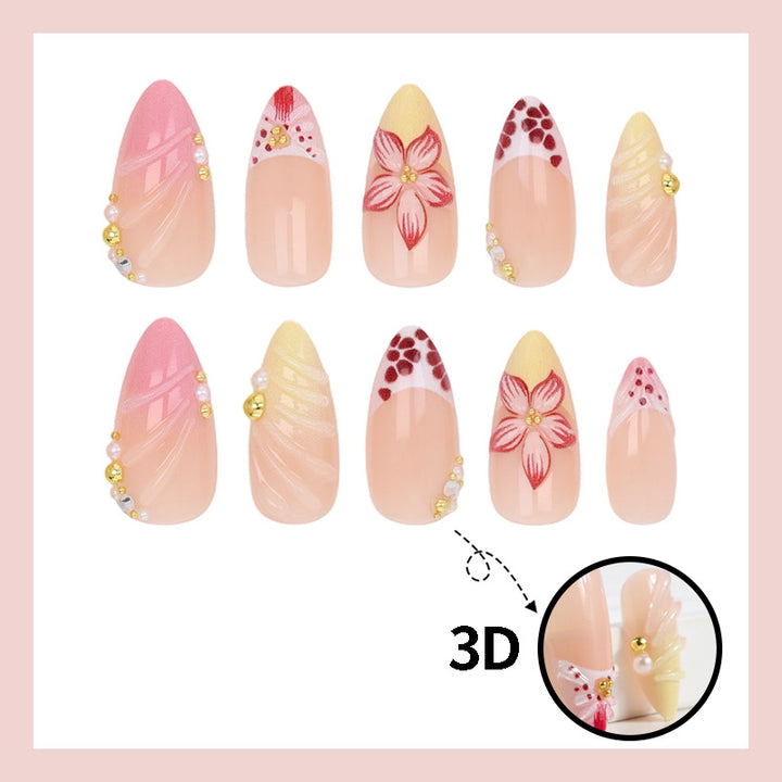 Art nail set with creative floral design and glittering accents Stornfield