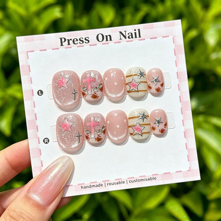 Elegant Reusable Press-On Nail Art Set with Floral Accents