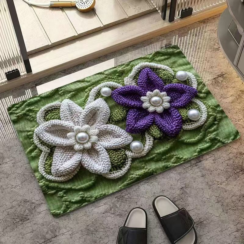 Textured Floral Design Area Mat