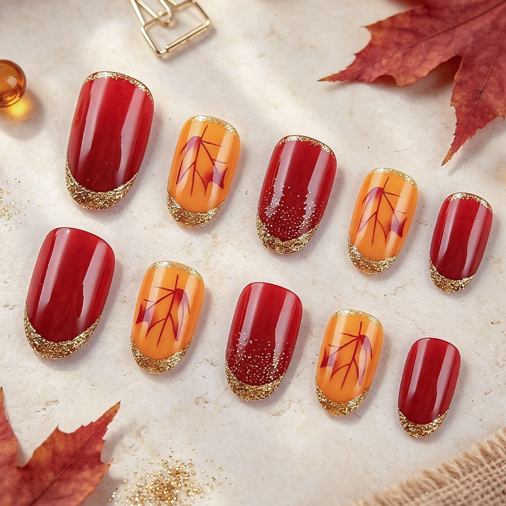 Elegant Fall-Themed Gel Nail Art Stornfield