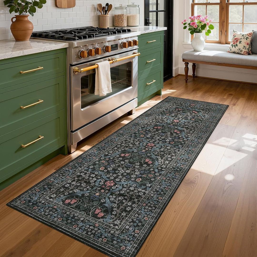 Vintage Floral Print Runner Rug