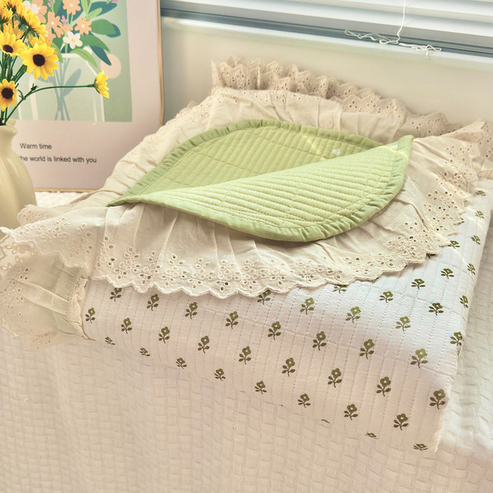 Quilted Floral Reversible Throw Blanket with Eyelet Lace Ruffle