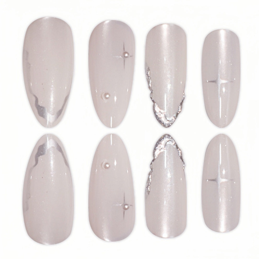 Elegant Stiletto Nail Art Extensions with Silver Accents Stornfield