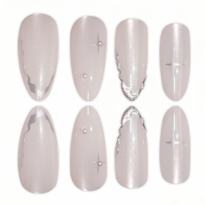 Elegant Stiletto Nail Art Extensions with Silver Accents Stornfield