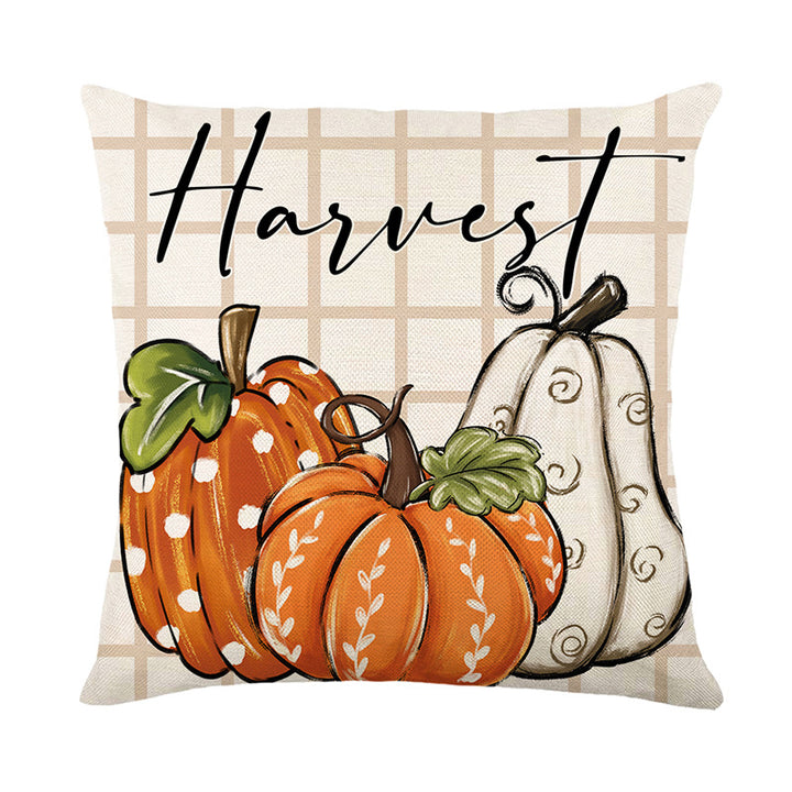 Decorative Throw Pillow Autumn Pumpkin Illustration with Thankful Script