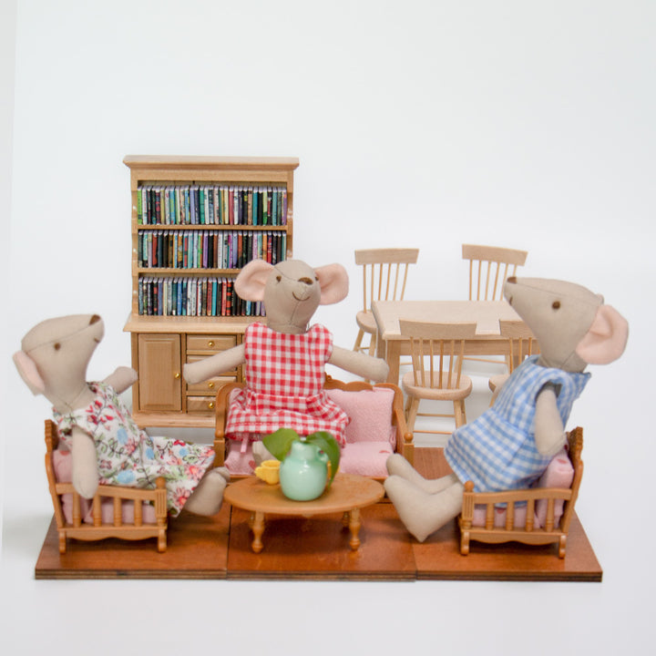Handmade Linen Mouse Doll with Removable Gingham Dress