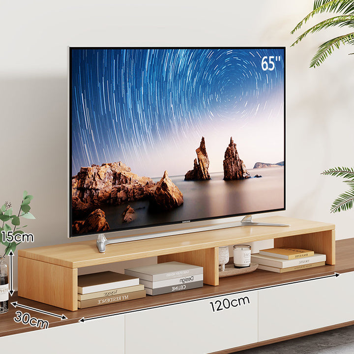 Low-Profile TV Stand Riser with Dual Open Storage Compartments