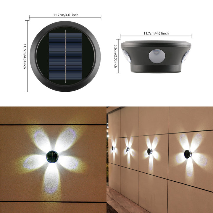 Round Solar Wall Lamp With Quad-Beam LED Decorative Outdoor Sconce And Weatherproof Housing Stornfield