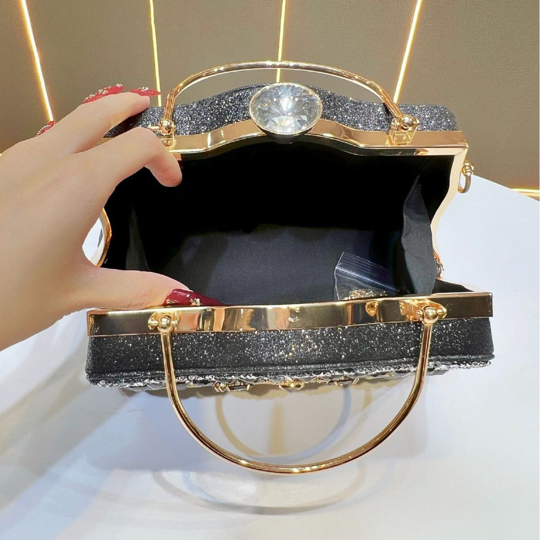 Decorative Crystal-Studded Evening Handbag