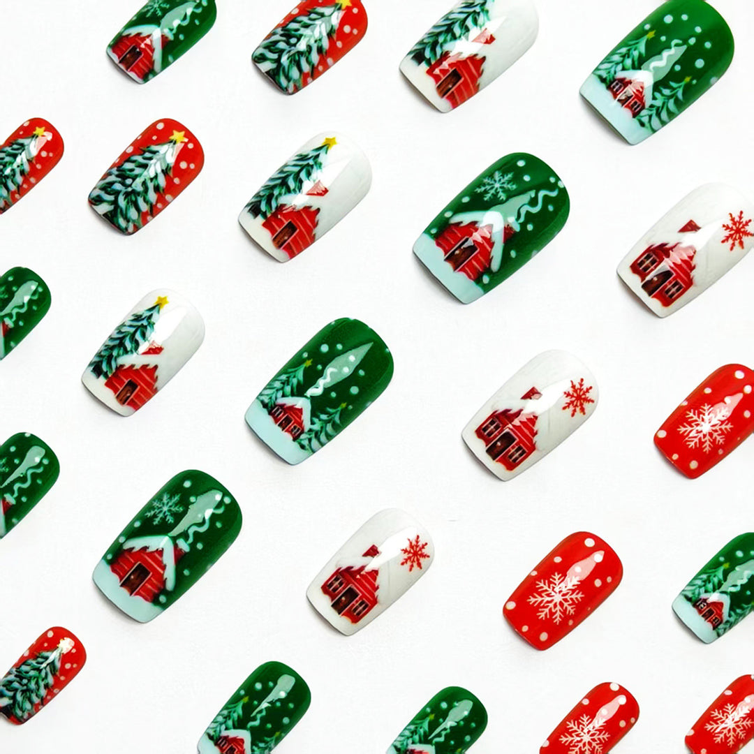 Artificial nails with winter chalet design Stornfield