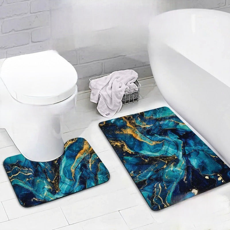 Luxurious Marble Design Bathroom Mat Set