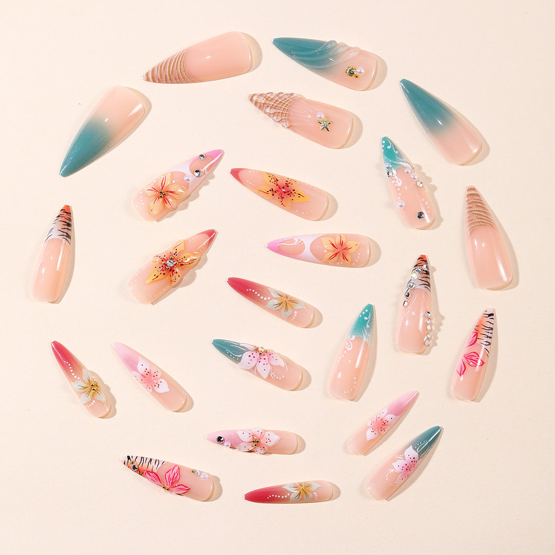 Floral Art Stiletto Nail Extensions Stornfield