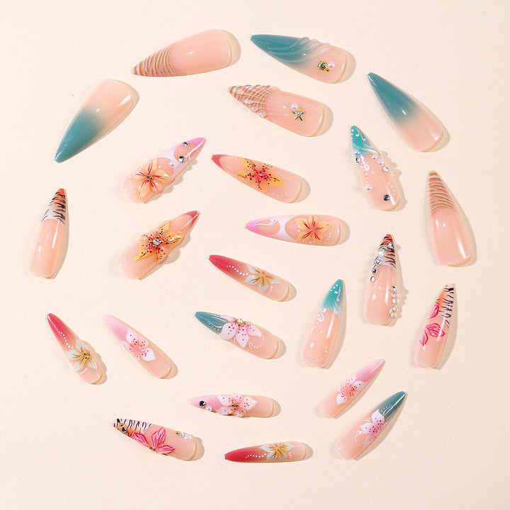 Floral Art Stiletto Nail Extensions Stornfield