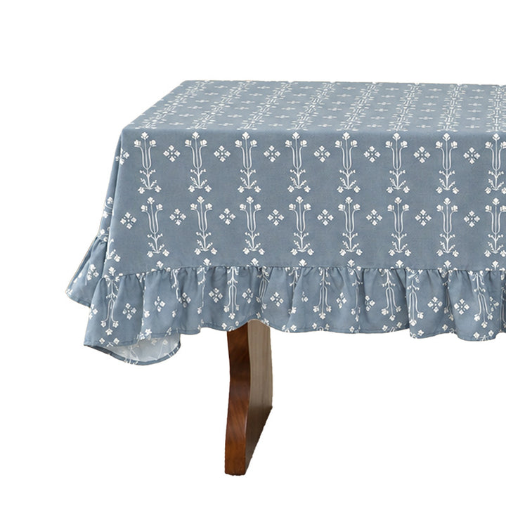 Rectangular cotton blend tablecloth with ruffle and fine jacquard pattern Stornfield