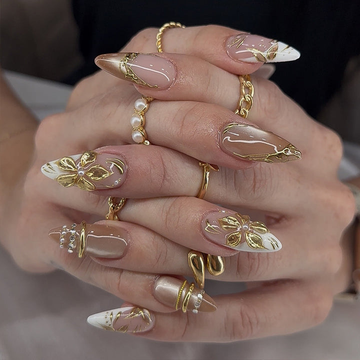 Artistic Floral-Embellished Stiletto Press-On Nails Stornfield