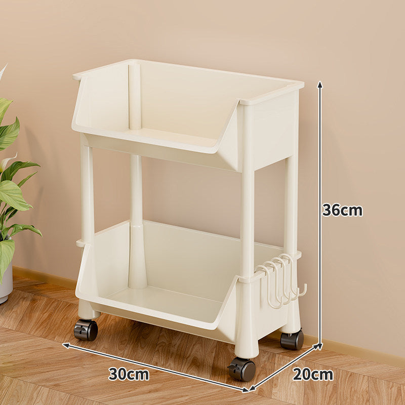 Compact Two-Tier Rolling Storage Cart with Side Hooks