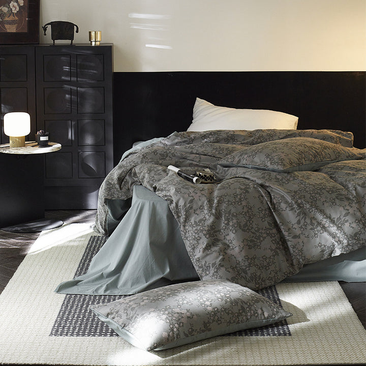 Damask Jacquard Silky-Feel Duvet Cover and Pillow Sham Set