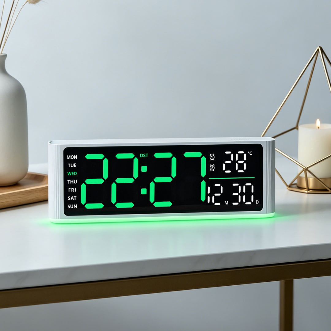 Digital LED alarm clock with temperature and day of week display Stornfield