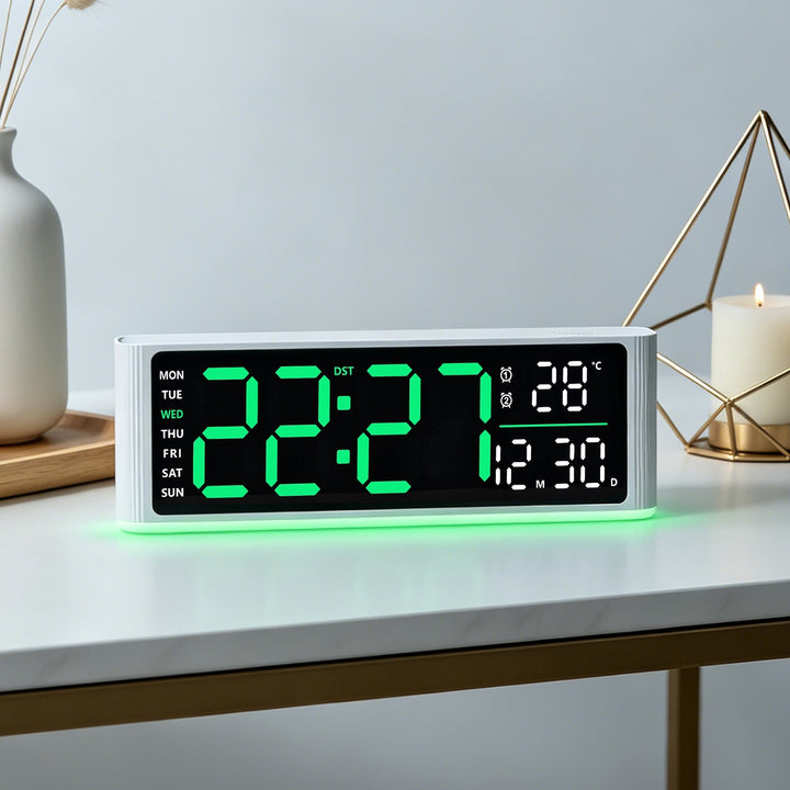 Digital LED alarm clock with temperature and day of week display Stornfield