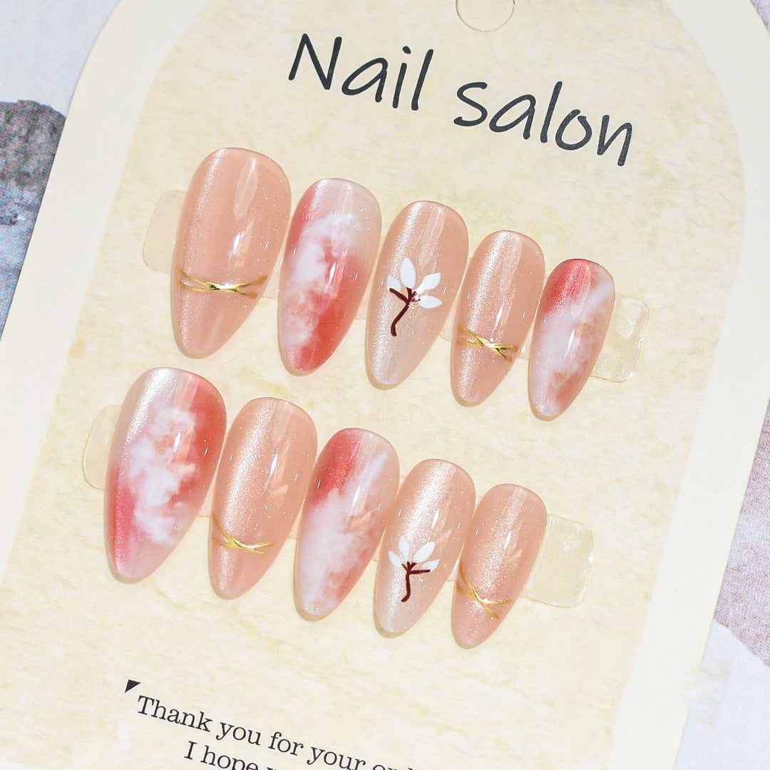 Artistic Press-On Nail Set with Cherry Blossom Design Stornfield