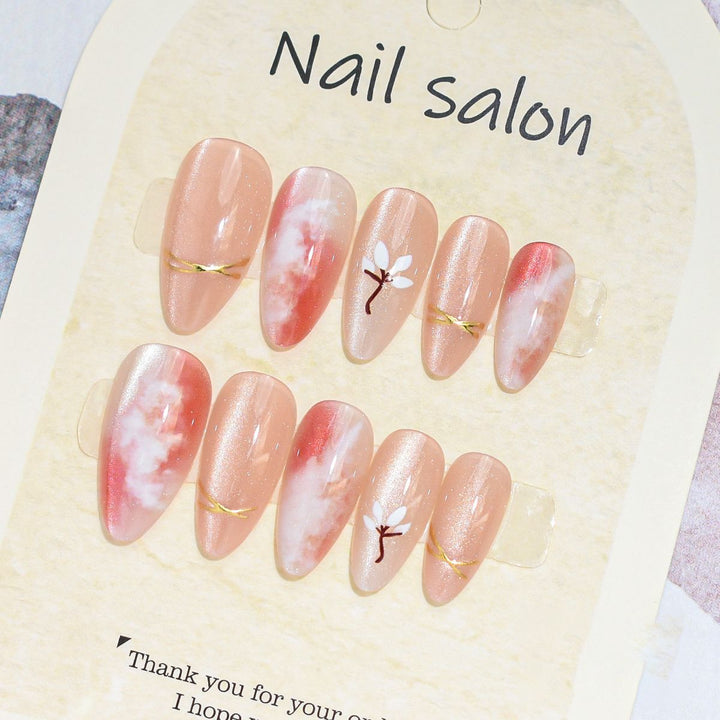 Artistic Press-On Nail Set with Cherry Blossom Design Stornfield