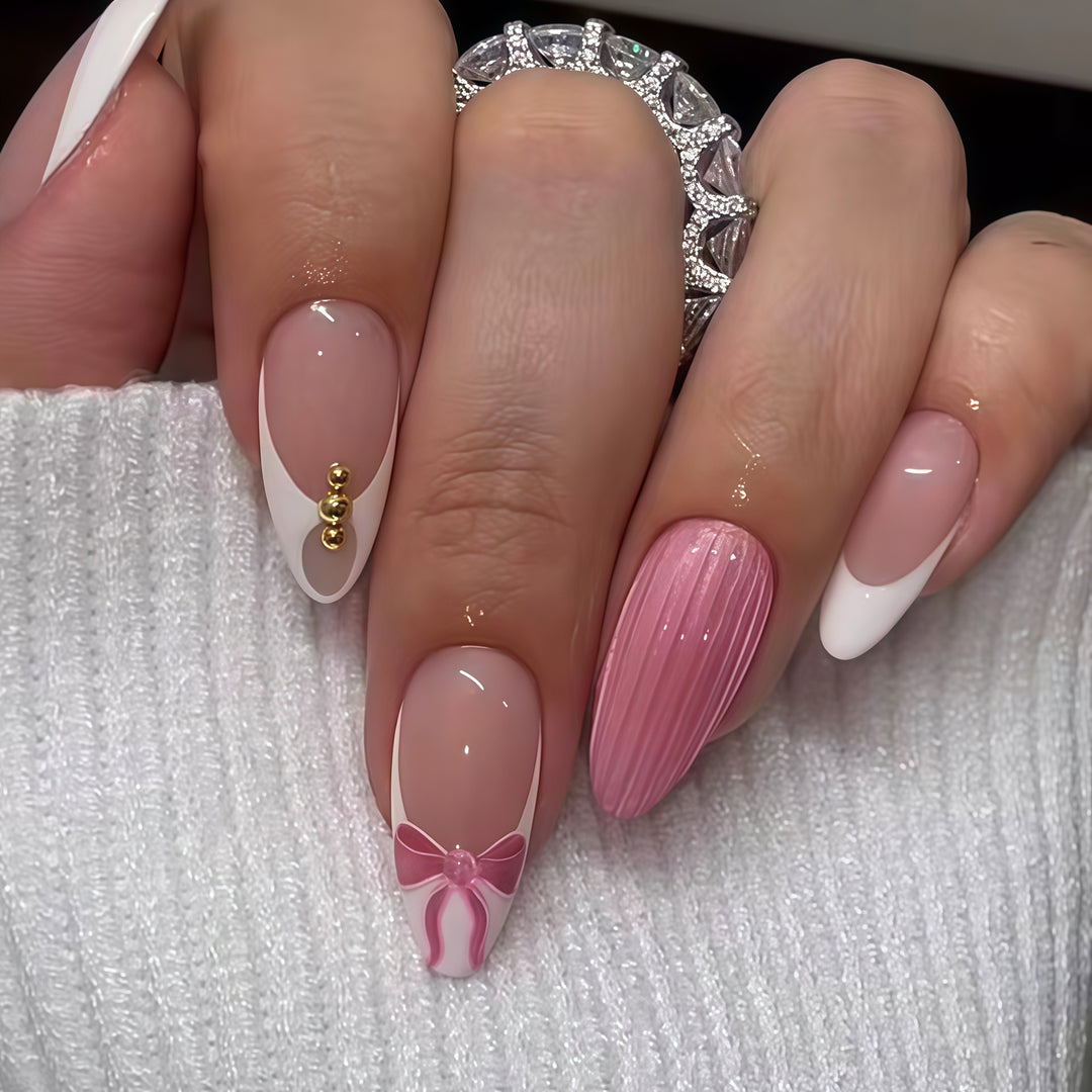 Decorative Bow and Pearl Nail Art Extensions Stornfield