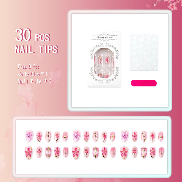 Artificial nails with floral and glamorous details Stornfield