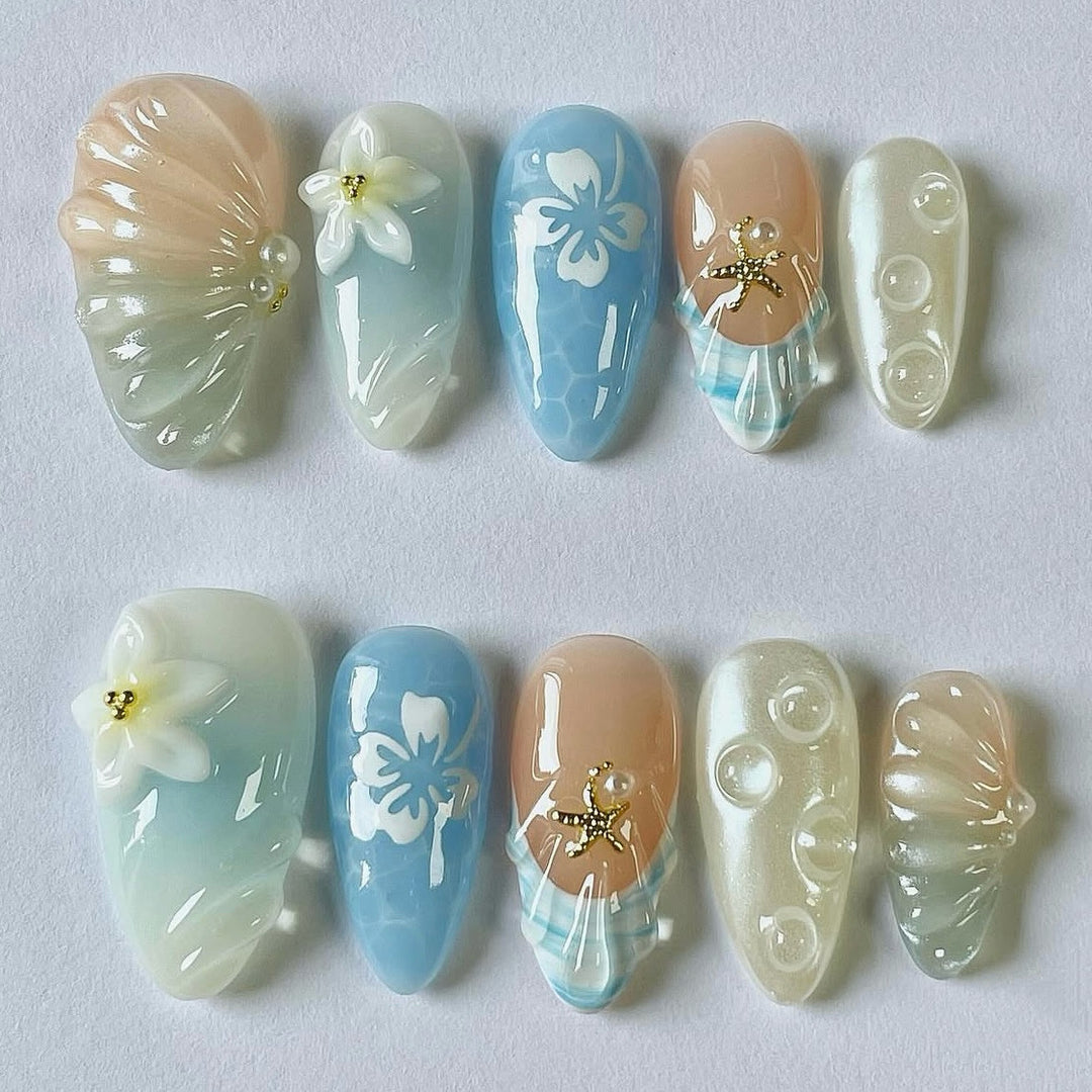 Decorative Press-On Nail Art Kit with Floral and Gem Designs