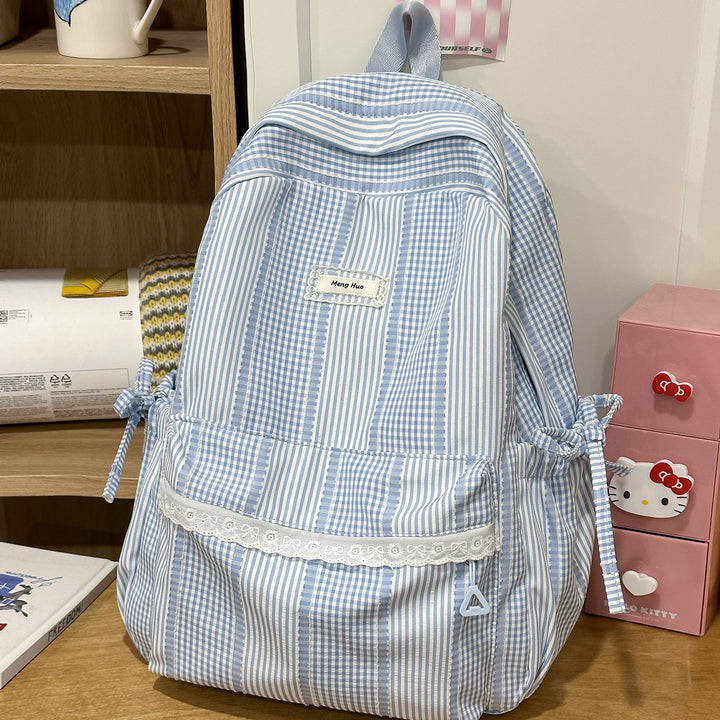 Striped Casual Backpack with Decorative Lace Stornfield