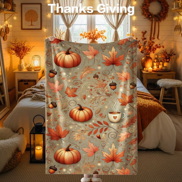 Thanksgiving-Themed Cozy Fleece Blanket